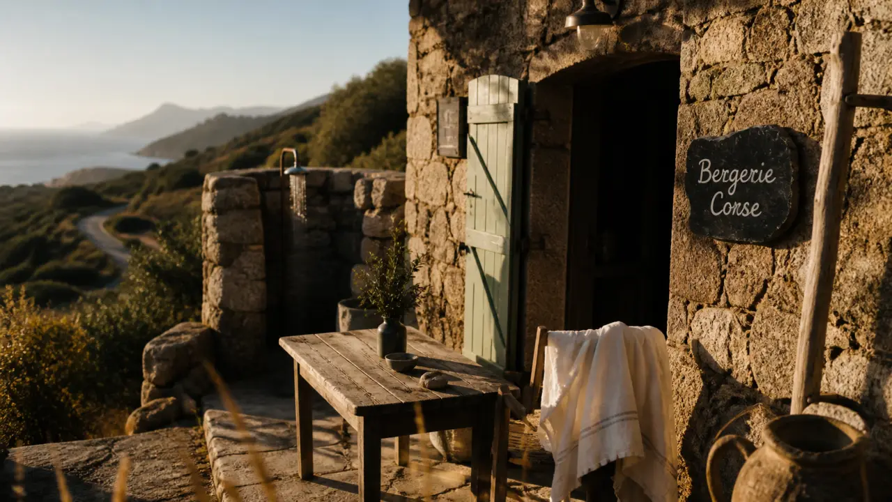 Bergerie corse les plus belles vacances : terrasse en pierre, maquis et douche extérieure