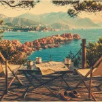 Camping Porto Ota Corse : terrasse, carte et vue sur la mer