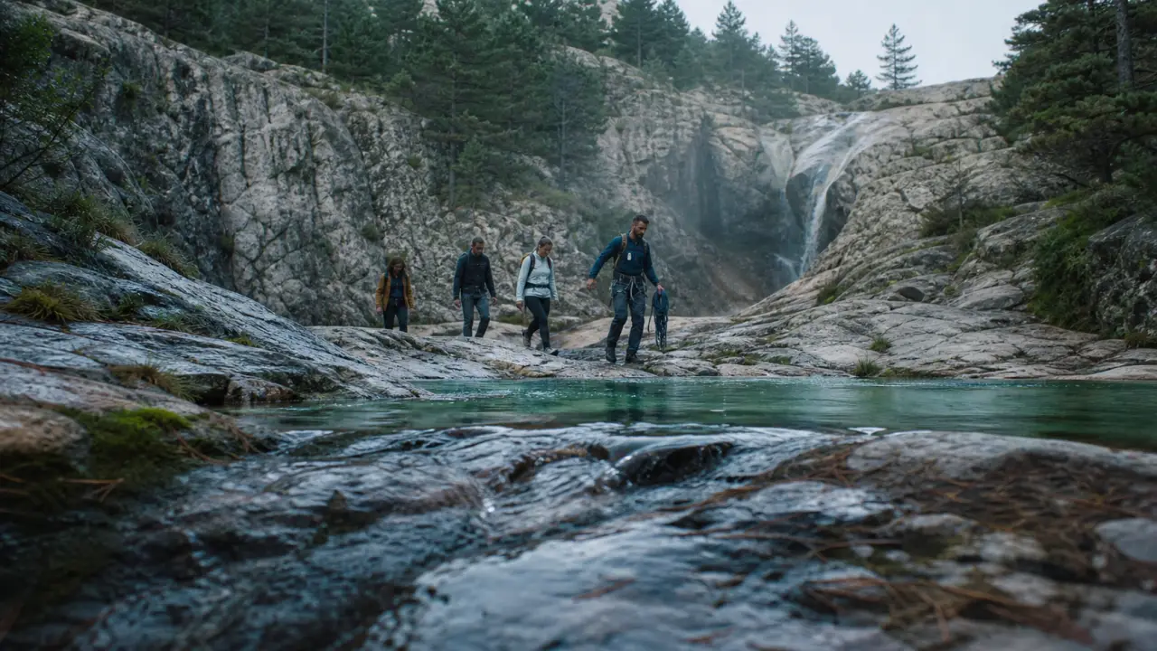 Cascades de polischellu cascate di polischellu, canyoning à Bavella, ruisseau granitique et vasque émeraude