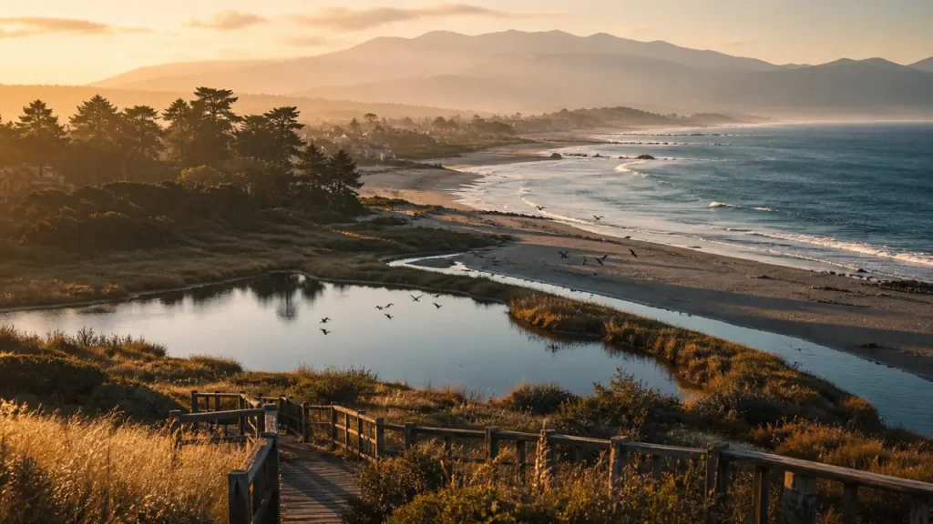 Cote orientale corse : plage et étang calme, golden hour