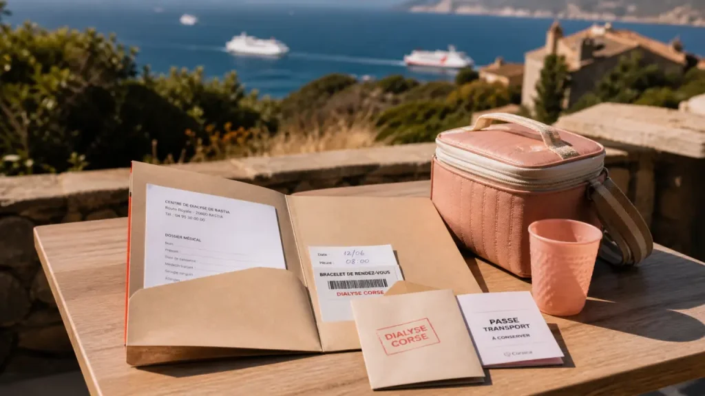 Dialyse vacances corse : dossier médical et rendez-vous sur un balcon face à la mer