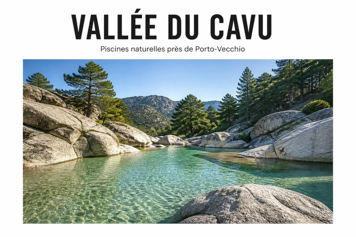 Piscine naturelle Porto Vecchio dans la vallée du Cavu avec eau claire et rochers de granit