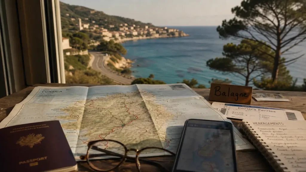 gd vacances corse : carte de Corse avec itinéraires vers la côte