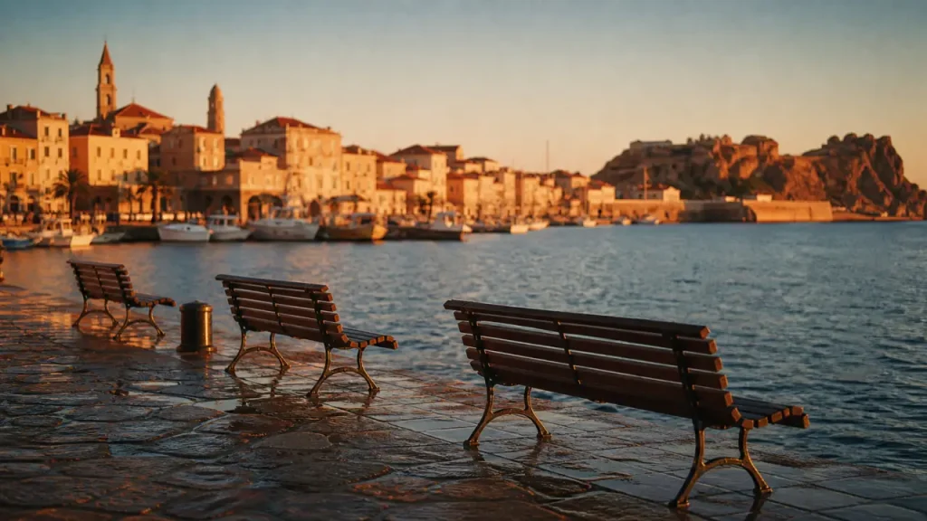 Île rousse : Pietra et port au golden hour