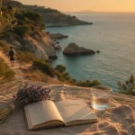 Où partir en septembre : serviette sur terrasse face à la mer Méditerranée, ambiance Golden hour