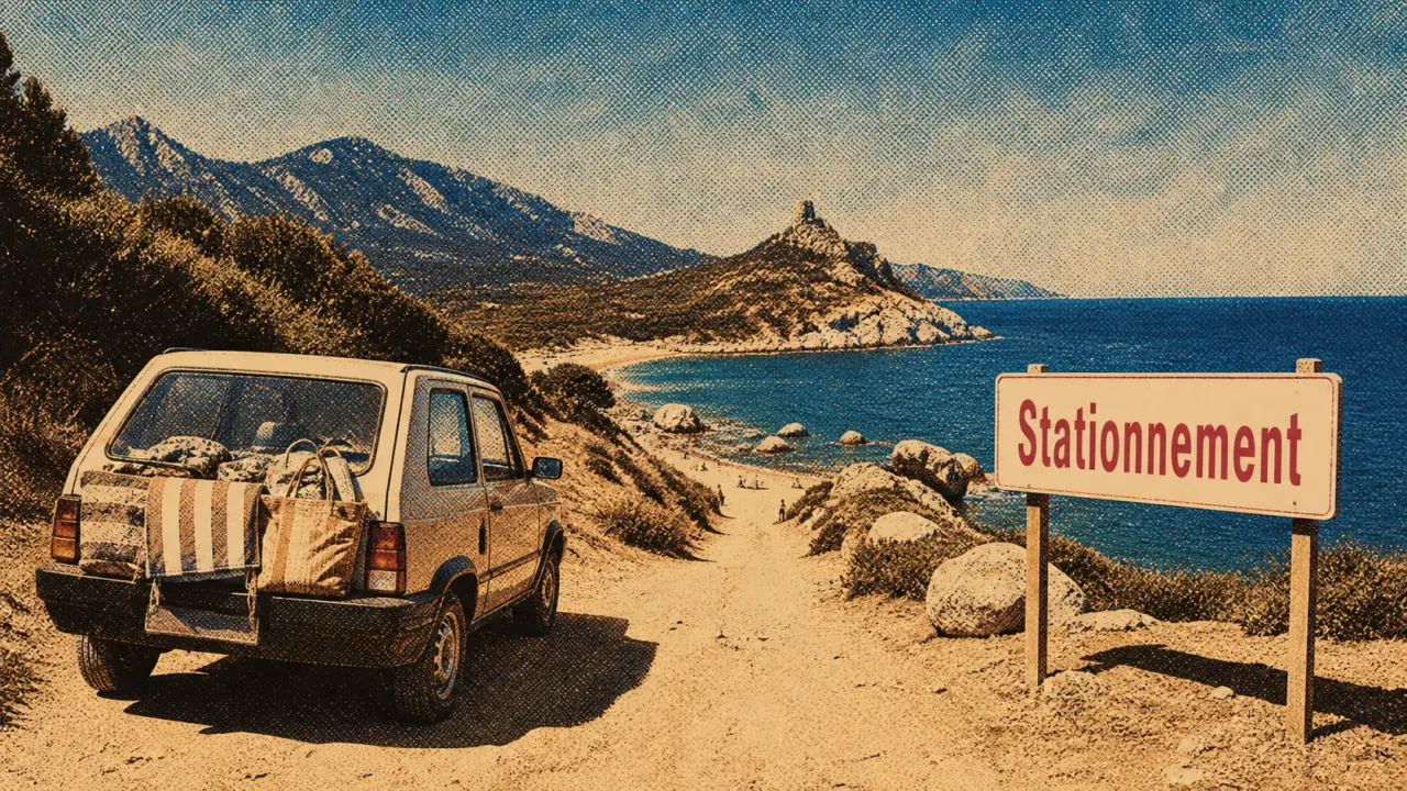 Parking plage Roccapina : piste étroite et stationnement