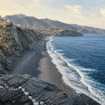Plage de Nonza : galets noirs et mer bleue