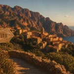 Plus beaux villages corse : Piana, village et calanques au coucher du soleil