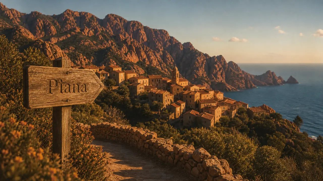Plus beaux villages corse : Piana, village et calanques au coucher du soleil