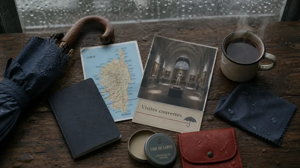 Que faire Corse du Sud quand il pleut : passeport, carte et parapluie pour Ajaccio