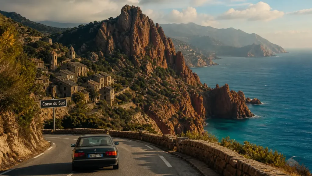 Que faire en corse : route de montagne avec vue mer Méditerranée