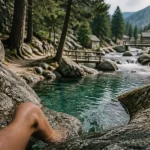 Restonica : sentier étroit, eaux turquoise et rochers humides