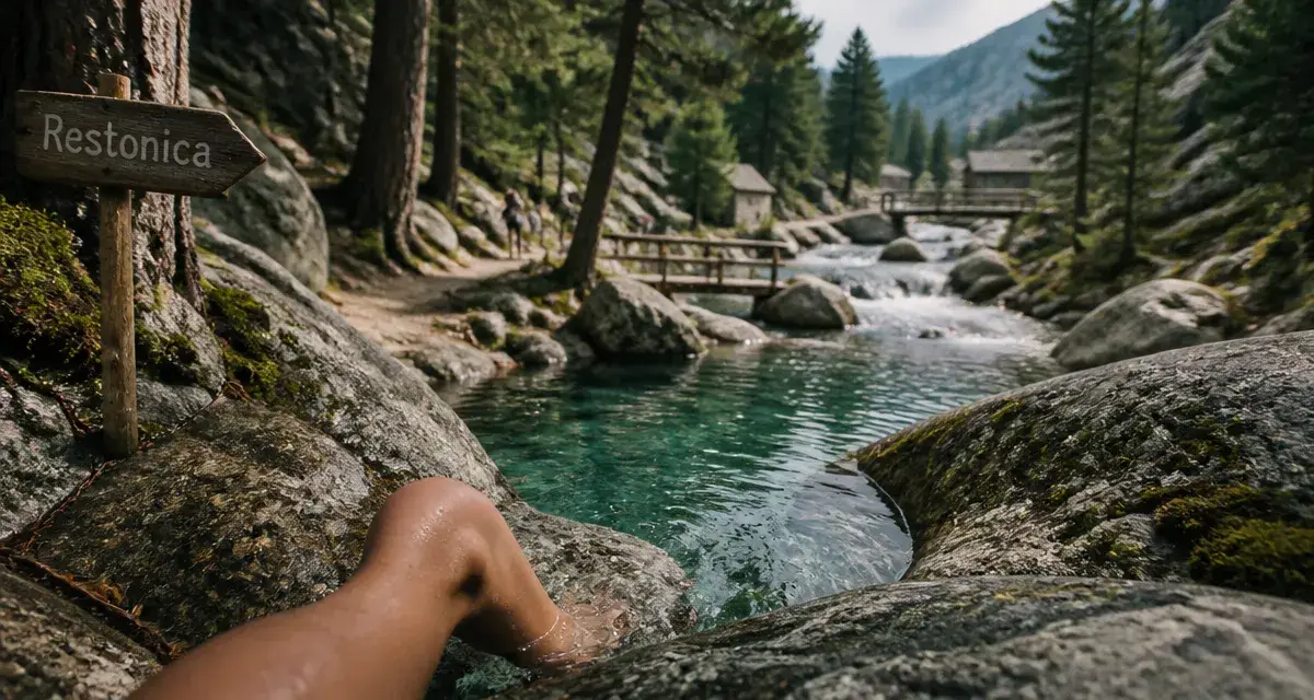 Restonica : sentier étroit, eaux turquoise et rochers humides