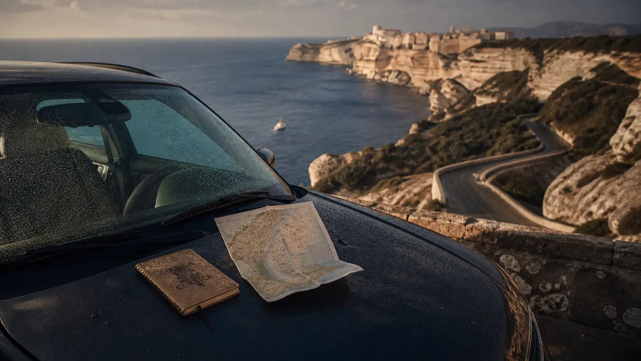 Visiter corse du sud : falaises de Bonifacio et vue mer, voiture au belvédère