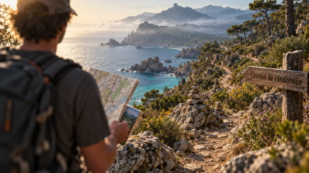 Chemin de randonnée corse : sentier côtier et mer turquoise