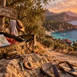 Corse logement vacances : valise près de la mer turquoise et falaises