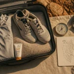 Corse octobre température : valise et carte météo, 22°C côte, 18°C intérieur