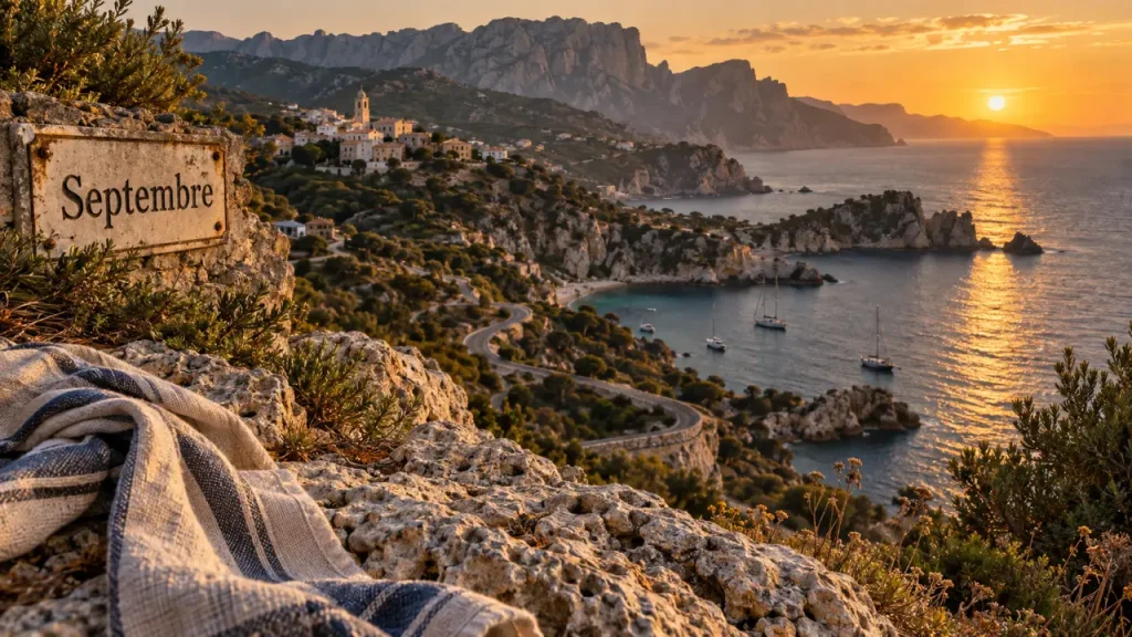 Corse vacances septembre : mer douce et calanques depuis un belvédère