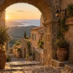Corse village : ruelle en pierre à Sant’Antonino (Balagne) à la golden hour