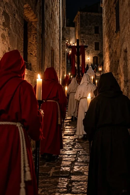 Catenacciu Sartène dans les ruelles de la vieille ville pendant le Vendredi Saint