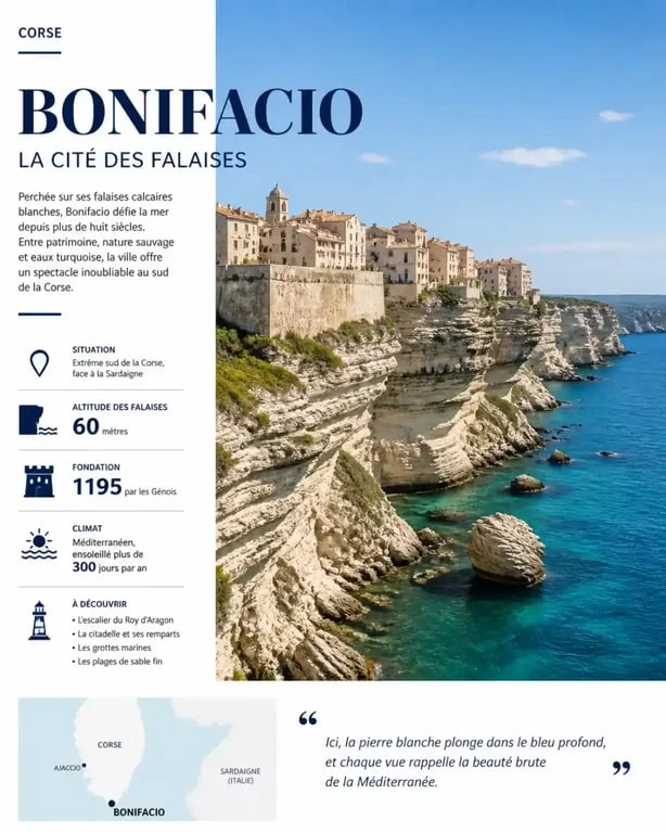 Vue panoramique des falaises de Bonifacio, une destination incontournable pour un voyage en famille en Corse