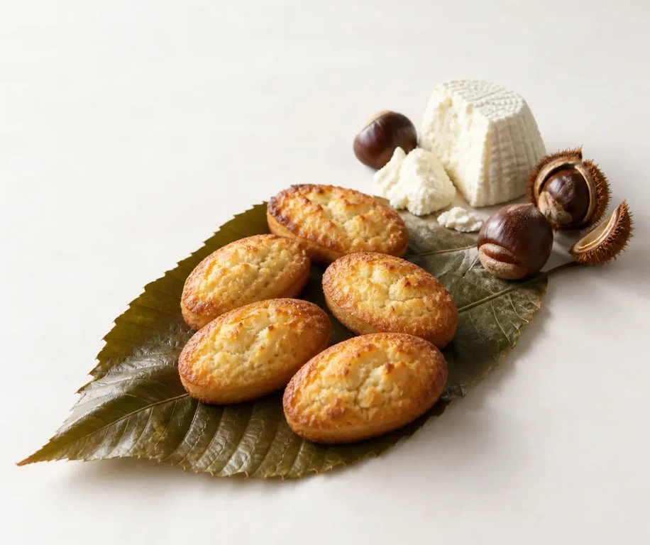 Desserts corses : falculelle au brocciu cuites sur une feuille de châtaignier