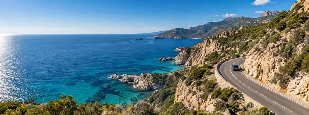 Route côtière corse sur le trajet distance Bastia Bonifacio