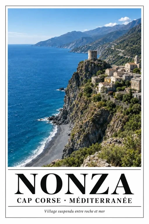 Village corse de Nonza perché au-dessus des falaises du Cap Corse
