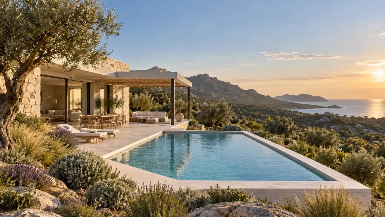 Location villa Corse avec piscine privée, terrasse et vue sur le maquis