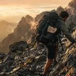 GR20 : randonneur sur sentier rocheux en Corse