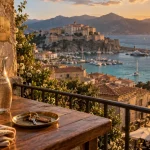 Location vacances Calvi Corse : vue Citadelle et port depuis la terrasse