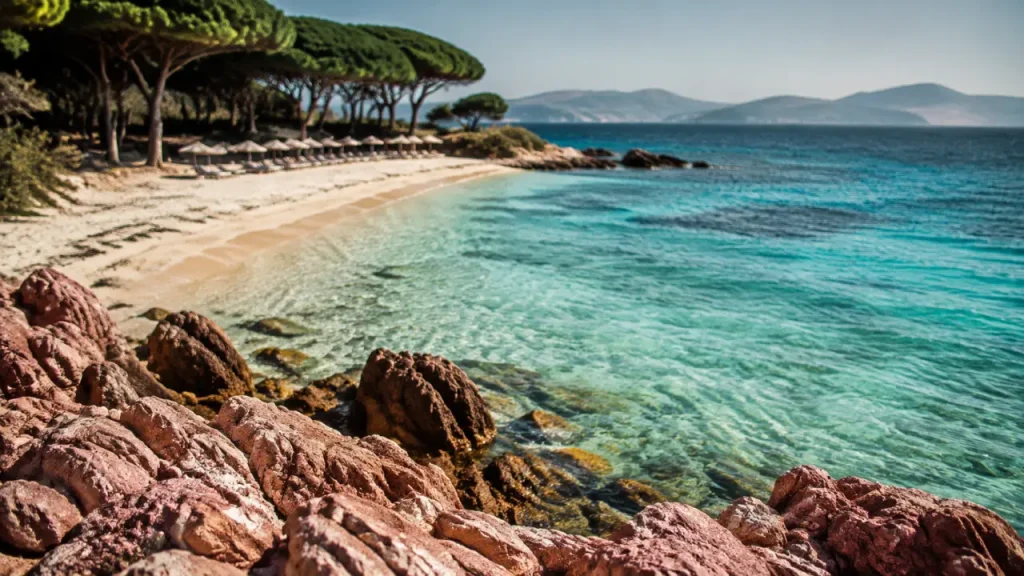 Palombaggia : rochers roses, sable clair et eau turquoise