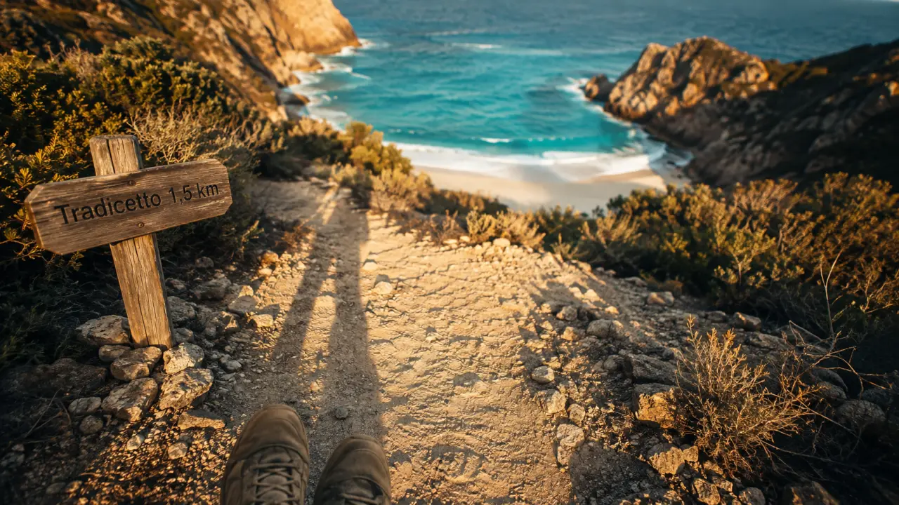 Plage d’argent Corse itinéraire : sentier à pied depuis Tradicetto vers la crique