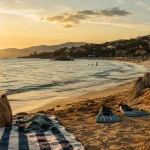 Plages porticcio : serviette et sac sur le sable à Viva, Agosta ou Isolella