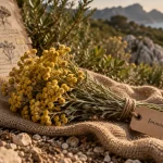 Plante corse : immortelle corse au maquis, capitules jaune doré