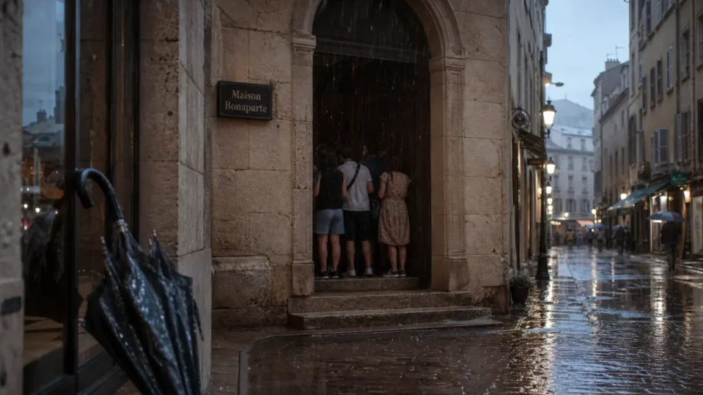 Que faire corse du sud quand il pleut à Ajaccio, parapluie sous la pluie et ruelles mouillées