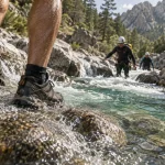 Randonnée aquatique corse : chaussures de randonnée dans l’eau claire en rivière