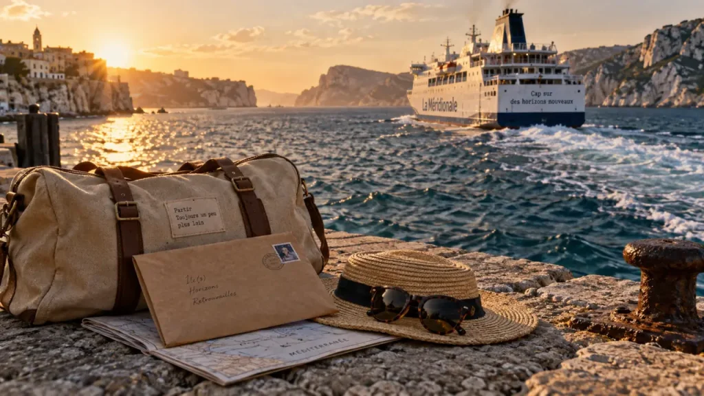 Séjour de vacances Corse Sardaigne en ferry, vue golden hour depuis le port