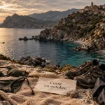 Vacances corse octobre : maillot et serviette sur rocher