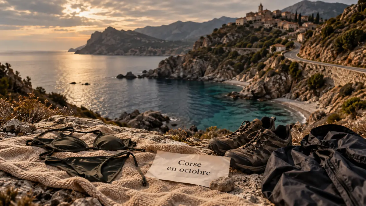 Vacances corse octobre : maillot et serviette sur rocher