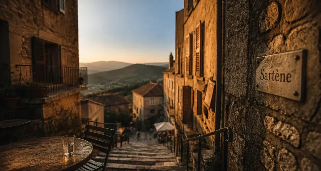 village a visiter corse du sud : ruelles de Sartène au coucher du soleil