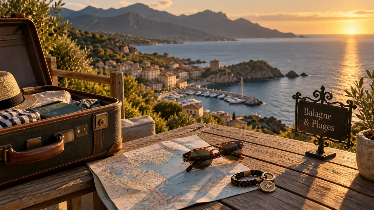 Village vacances corse du nord, vue mer et village côtier au coucher du soleil