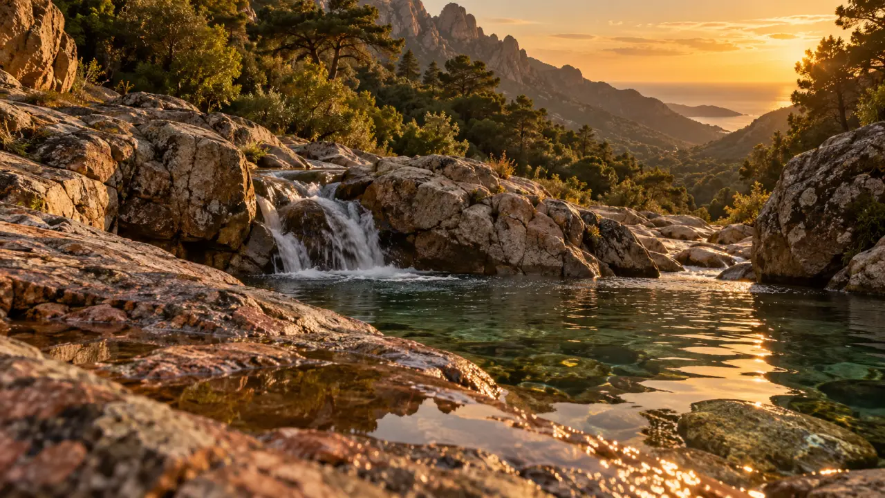 a figarella au bord : granit rose et vasque vers Calvi