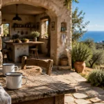 Corse bergerie avec vue mer et maquis, terrasse en pierre