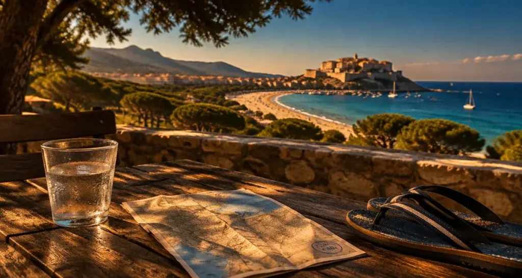 Location appartement vacances Calvi Corse, terrasse avec vue mer