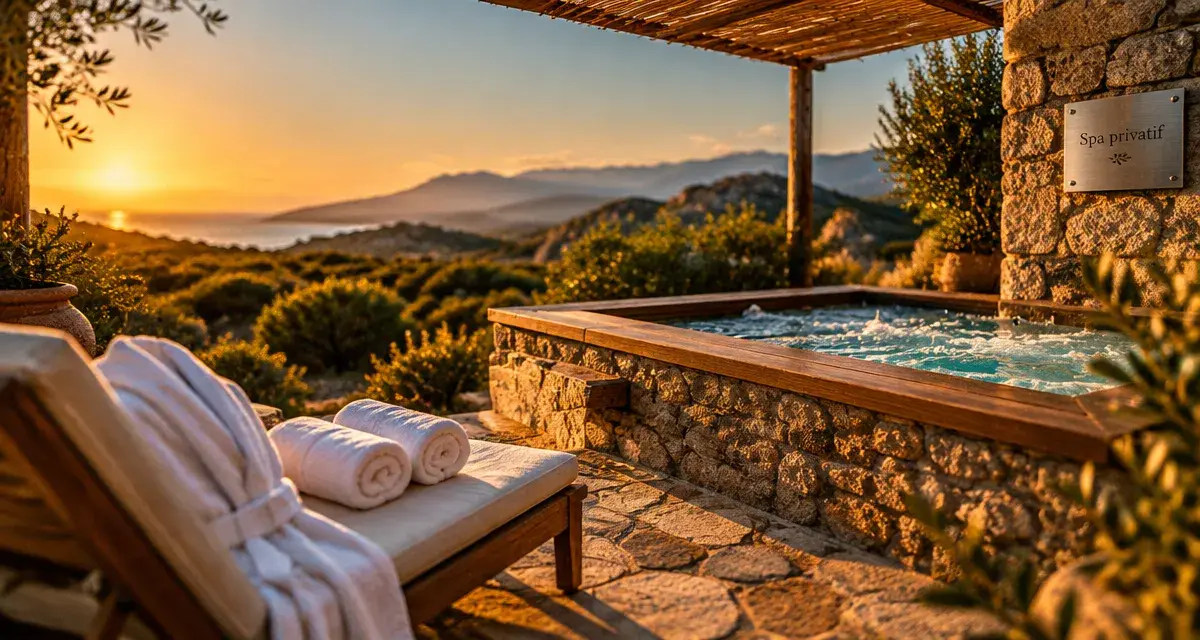 Location vacances corse avec bain à remous : terrasse privative et spa