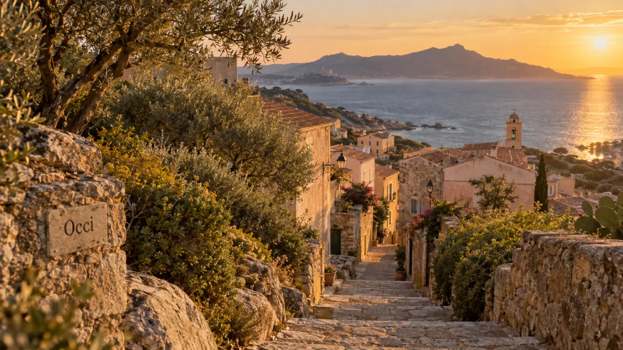 Que faire à Lumio Corse : belvédère Occi, sentier vers la mer à golden hour