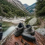 Randonnée fango corse : chaussures près d’une vasque claire, fraîcheur