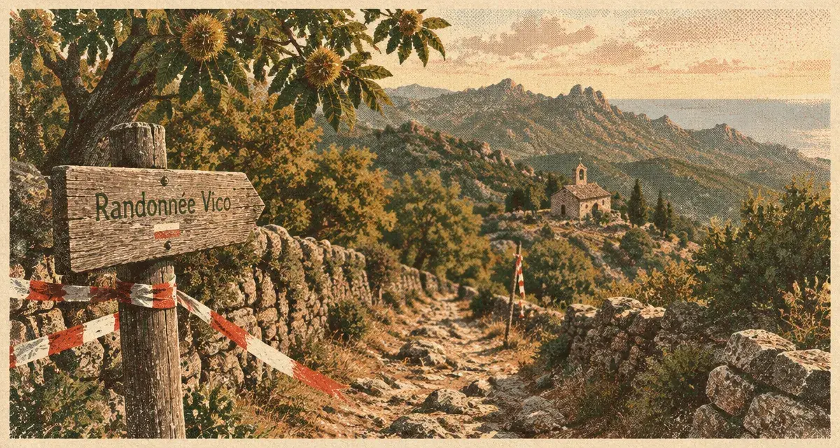 Randonnée Vico Corse : sentier balisé vers le maquis près de Vico