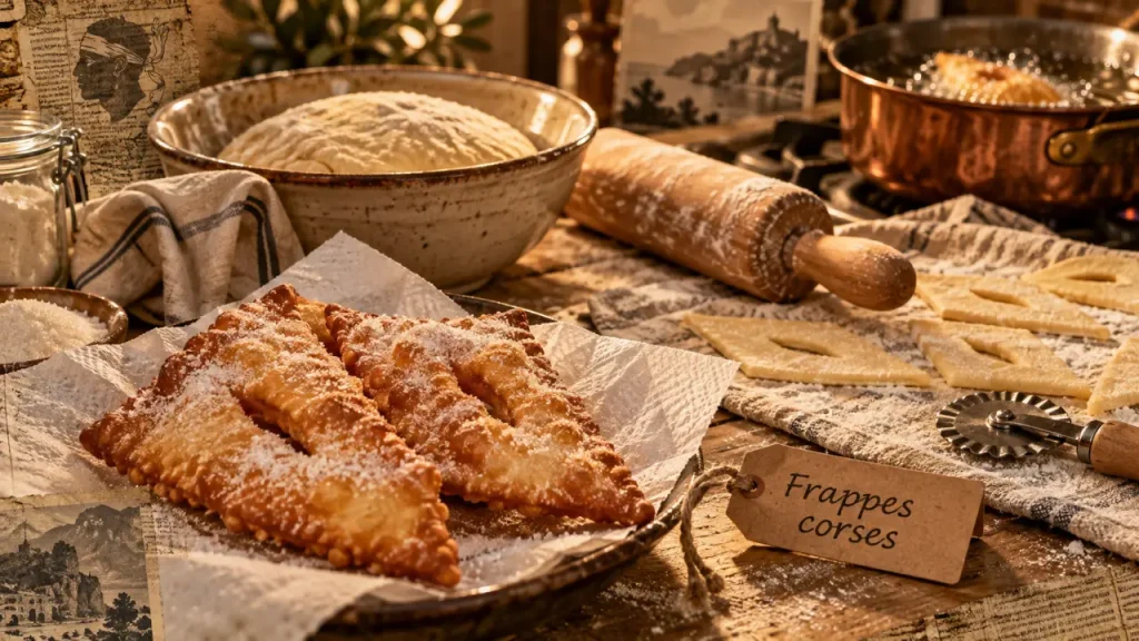 Recette frappe corse : losanges crus à cuire à 170°C, pâte légère